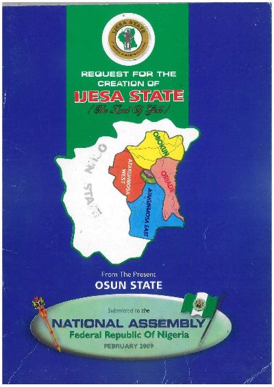 The Front page of the Request for the Creation of IJESA STATE (www.ogedengbe.com)